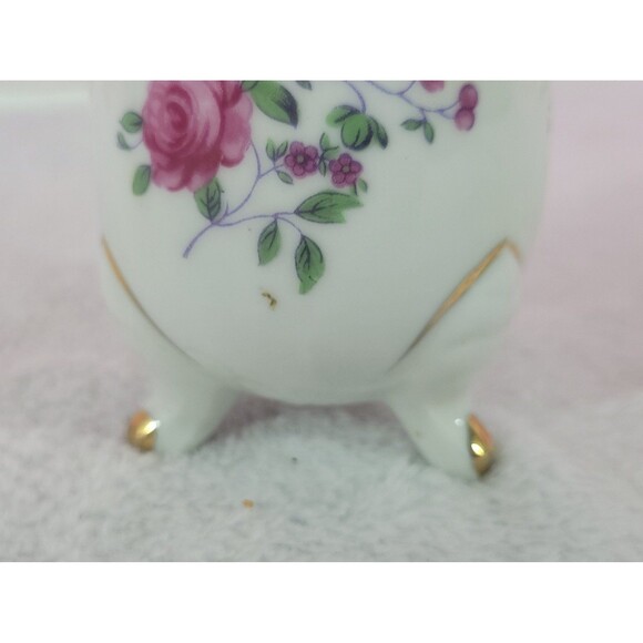 Vintage Porcelain Footed Cracked Egg-Shaped Vase Hand-Painted Roses Japan 3" - Picture 7 of 8